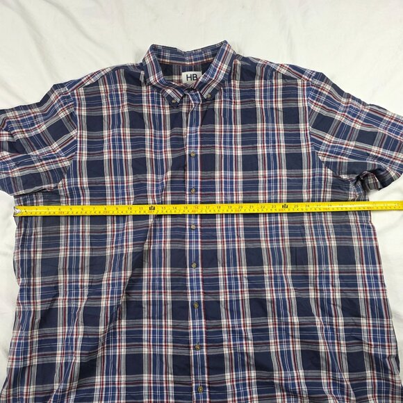 HB Mens Size 4XL Blue Red Plaid Short Sleeve Button Down Shirt Casual Wear - Picture 8 of 11